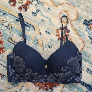 Nicole Miller Midnight Blue Floral Lace Bra
